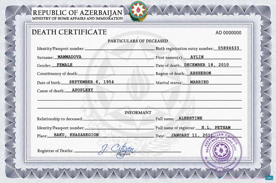 Download Azerbaijan vital record death certificate PSD template Photoshop template